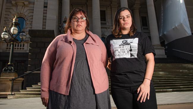 Protest organisers Crystal McKinnon and Meriki Onus. Picture: Jason Edwards