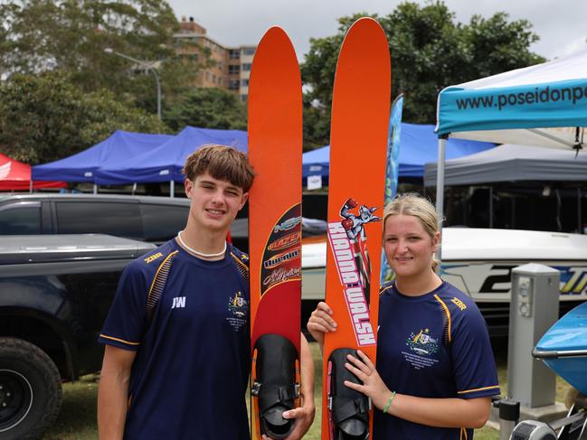 Central Coast twins Jaali and Kianna Walsh are taking on the IWWF World Water Ski Racing Championships in Gosford. Picture: Russell Chown Photography