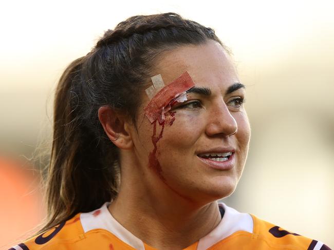 SYDNEY, AUSTRALIA - OCTOBER 10:  Millie Boyle of the Broncos looks on after the round two NRLW match between the St George Illawarra Dragons and the Brisbane Broncos at Bankwest Stadium on October 10, 2020 in Sydney, Australia. (Photo by Mark Kolbe/Getty Images)