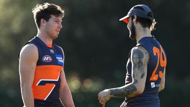 Giants Toby Greene, left, and Zac Williams. Picture: Mark Kolbe/Getty