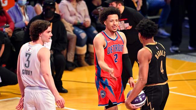 Cade Cunningham (centre) and Scottie Barnes (right) were judged to have better seasons than Josh Giddey (left) Picture: Jason Miller/Getty Images