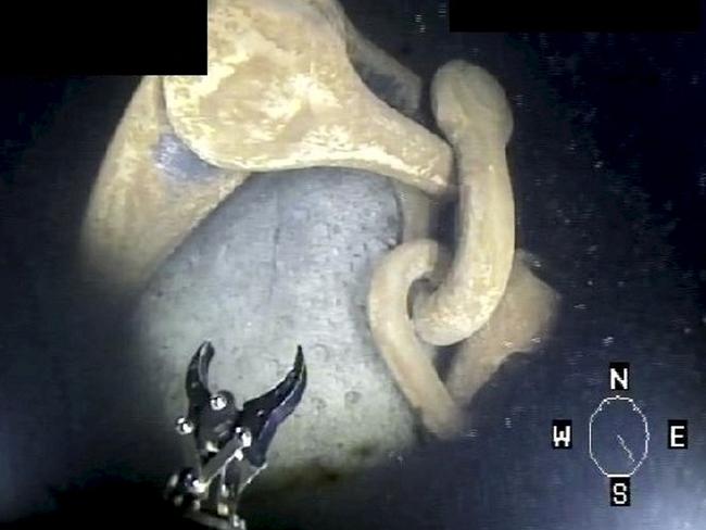 This undated Finnish Border Guard handout picture shows the presumed anchor of the oil tanker Eagle S on the seabed, captured by Turva's robot ROV outside Porkkalanniemi, Finland. The Swedish navy said on January 7, 2025 it had recovered from the Baltic Sea the anchor of the tanker suspected of belonging to Russia's 'shadow fleet' and damaging four underwater telecom cables and one power cable on December 25, 2024. "The HMS Belos has located and lifted the anchor and handed it over to Finnish authorities," Swedish navy spokesman Jimmie Adamsson told AFP. The Eagle S, currently located east of Helsinki, is suspected of sabotage and Finnish authorities have banned eight crew from leaving Finnish territory. (Photo by Handout / various sources / AFP) / RESTRICTED TO EDITORIAL USE - MANDATORY CREDIT "AFP PHOTO / Finnish Border Guard / HANDOUT /  " - NO MARKETING NO ADVERTISING CAMPAIGNS - DISTRIBUTED AS A SERVICE TO CLIENTS