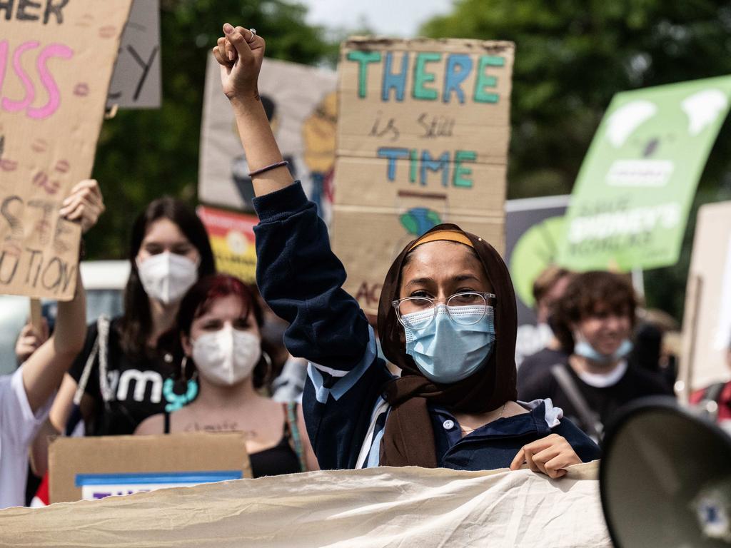 Students did not heed Education Minister Sarah Mitchell’s request that they ‘need to be going to school’ as they protested for climate action. Picture: NCA NewsWire / James Gourley