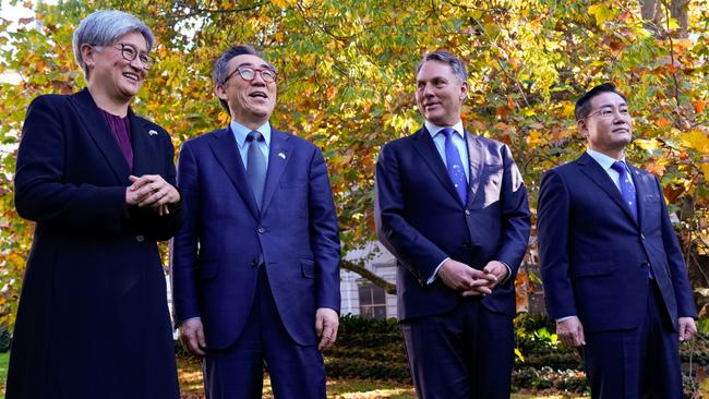 From left, Penny Wong, her Korean counterpart Cho Tae-yul, Defence Minister Richard Marles and his counterpart Shin Won-sik in Melbourne. Picture: Getty Images