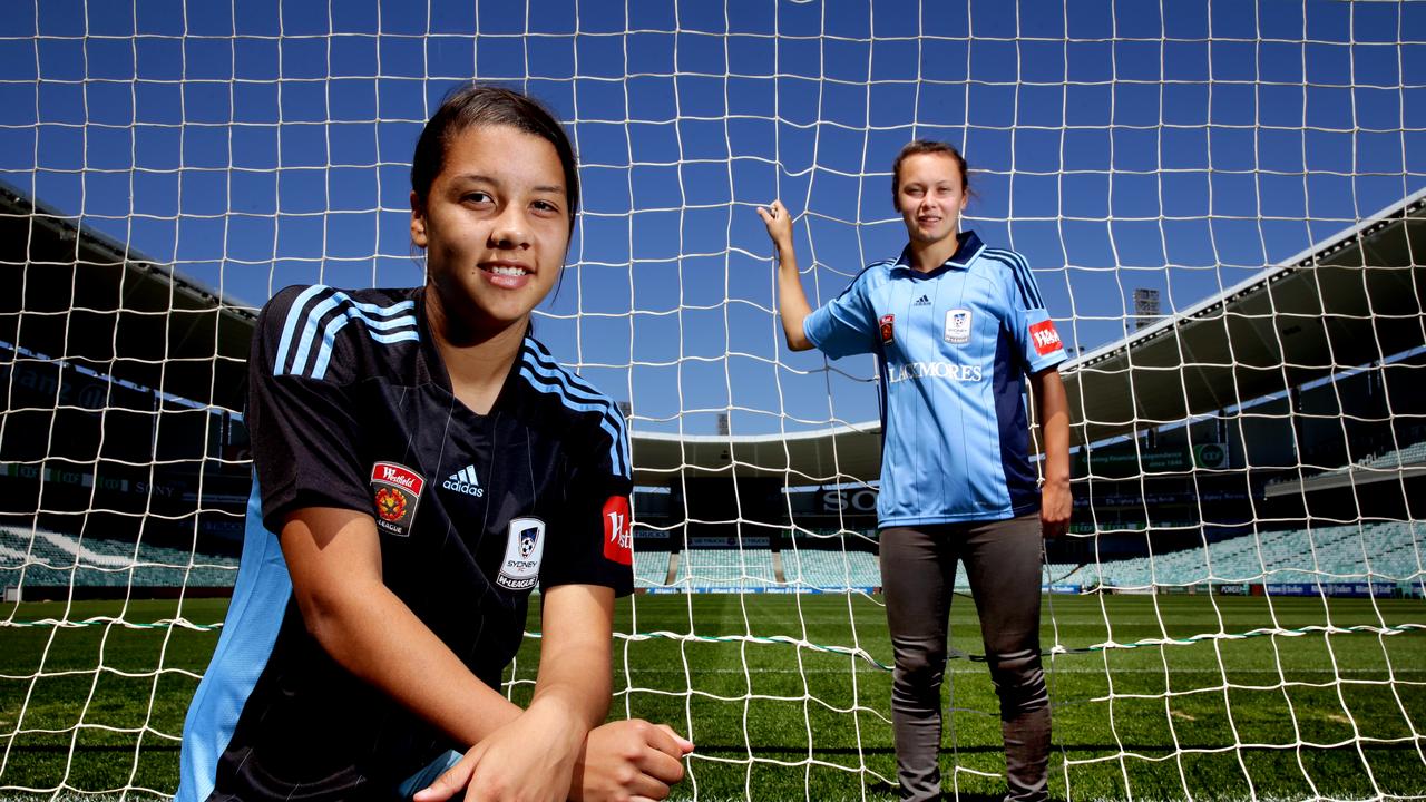 When they were fresh-faced … Sam Kerr (front) and Caitlin Foord were W-League teammates at Sydney FC.