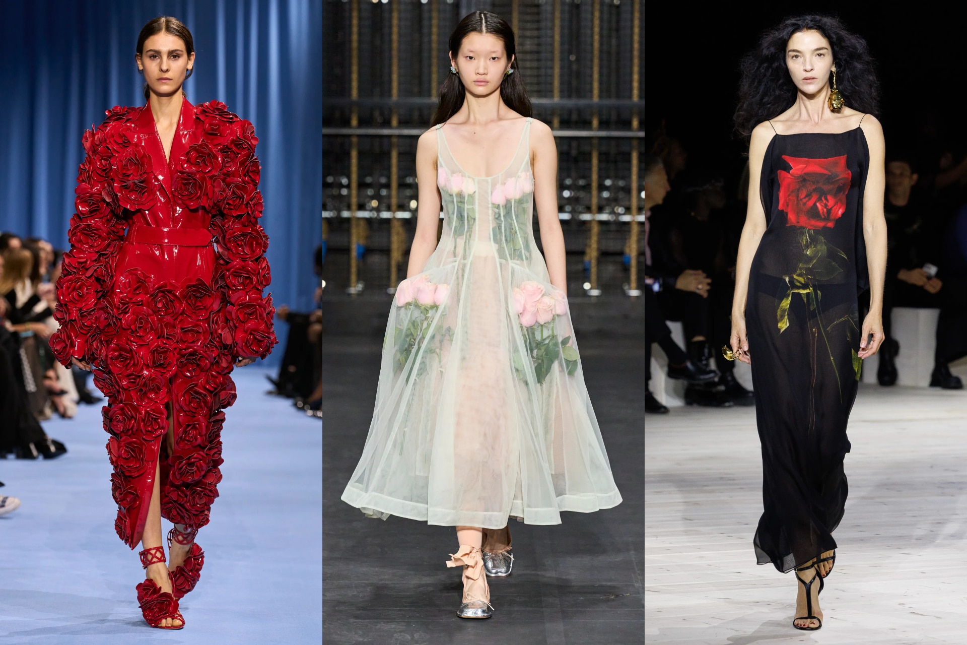 <p><i>Above (L-R): Balmain, Simone Rocha, Alexander McQueen</i></p><h3><b>It&rsquo;s coming up roses</b></h3><p>We give designers their flowers, and they offer bunches in return. That was the case at least this spring/summer, where roses of all varieties&mdash;blood red and baby pink&mdash;bloomed on and under clothing. Sandy Liang wrapped them in girlish shades on dollish dresses, stems sleeve-like on the arms, while Simone Rocha crafted rosebuds out of satin whorls, and stuffed real pink stems inside trapeze tulle dresses. At Balmain, Olivier Rousteing dotted his collection with lacquered roses, and Sarah Burton took her bow at Alexander McQueen with her own crimson blooms, in yonic shape&mdash;a symbol of feminine power.&nbsp;</p>