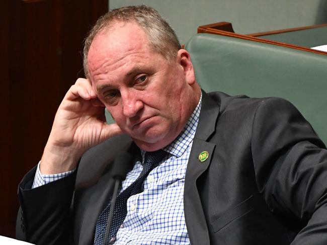 Nationals member for New England Barnaby Joyce during Question Time in the House of Representatives at Parliament House in Canberra, February, Tuesday 11, 2020. (AAP Image/Mick Tsikas) NO ARCHIVING