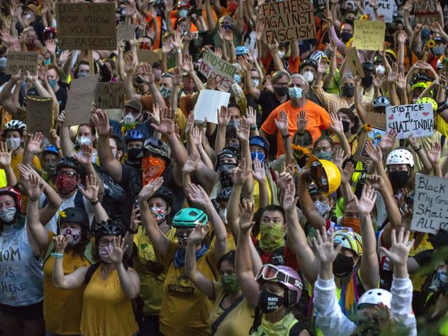 Protesters at a Black Lives Matter protest in Portland. Picture: AFP