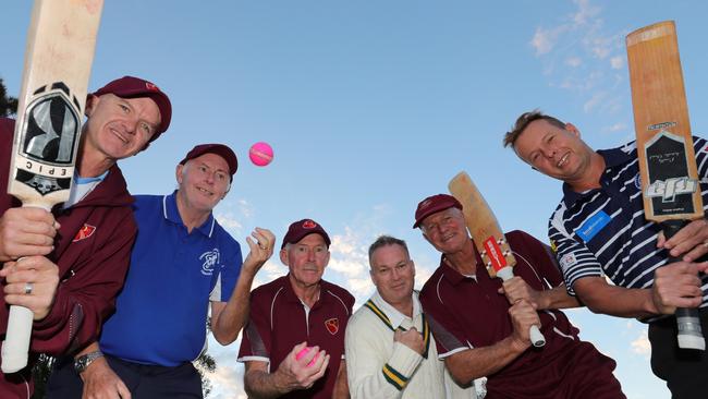 Masters cricket is exploding on the Coast. Training at Mudgeeraba Cricket Club are from left to right Gary Lovett, Phil Hopgood, John Guiver, Wayne Lee, David Russell, Steve Baker. Picture Glenn Hampson