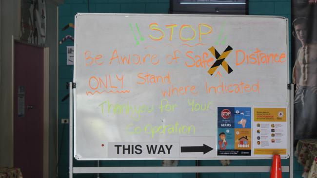 A sign to remind residents to social distance at the Murgon PCYC. Photo: Laura Blackmore