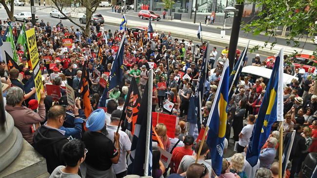 The rally took place on the steps of Parliameng House. Picture: Tom Huntley