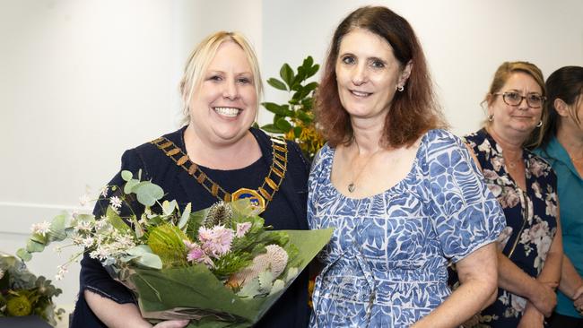 Hills Shire Mayor Dr Michelle Byrne with Bears of Hope's Beckie Coleman. Picture: Supplied