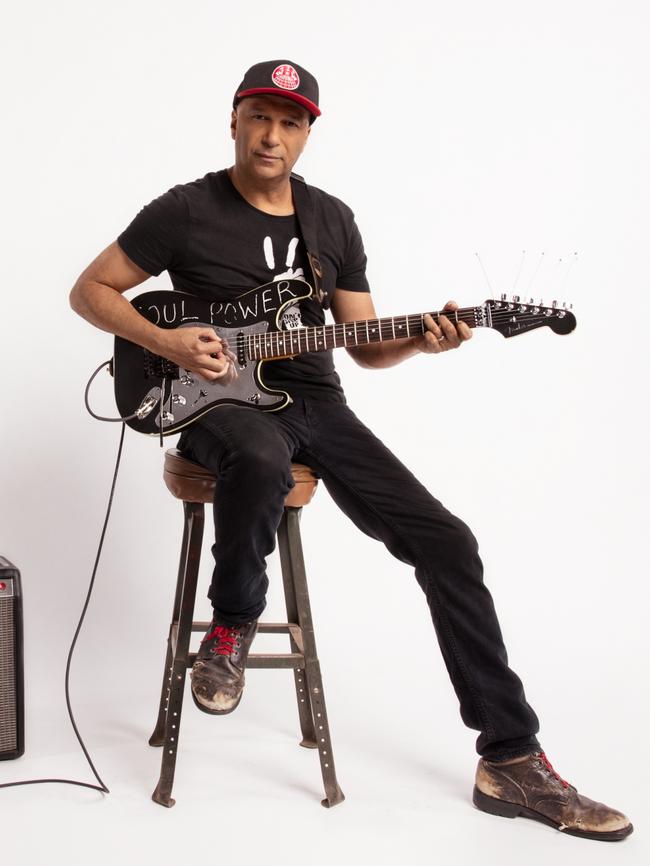 Tom Morello with a Fender Stratocaster as part of the 70th anniversary campaign. Picture: Alysse Gafkjen