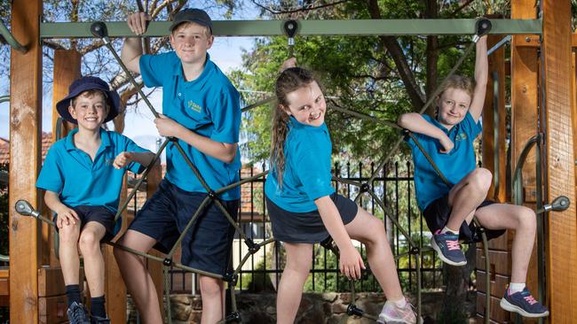 Dara School students (from left) Thomas, 9, from Fulham Gardens, Ellis, 12, Novar Gardens, Aoife, 9. from Hove and Molly, 9, from Unley. Picture Emma Brasier