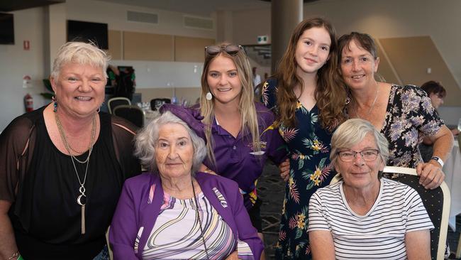 Tia Clohesy, Margaret Halter, Meg Clohesy, Ashleigh King, Teresa Perry and Sue Cradock at the 2023 Darwin Cup Carnival Guineas Day. Picture: Pema Tamang Pakhrin