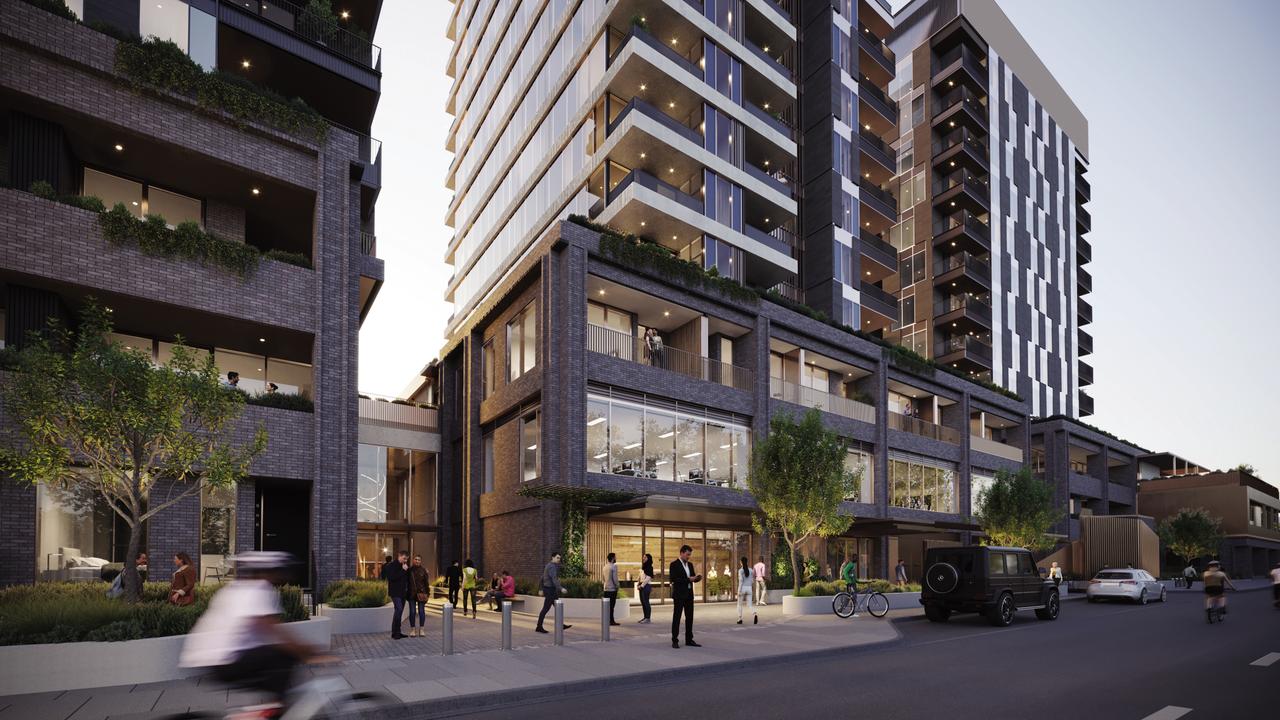 Architect's render of the development at 88 O’Connell St, North Adelaide, from Centenary St. Picture: Commercial &amp; General / Woods Bagot