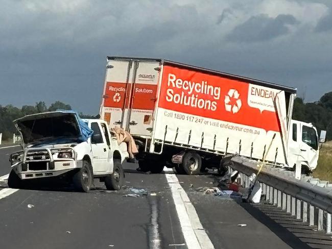 The Bruce Hwy is cut in both directions near Maryborough and the rescue helicopter has been dispatched following a serious crash between a truck and car on Thursday, July 4, 2024.