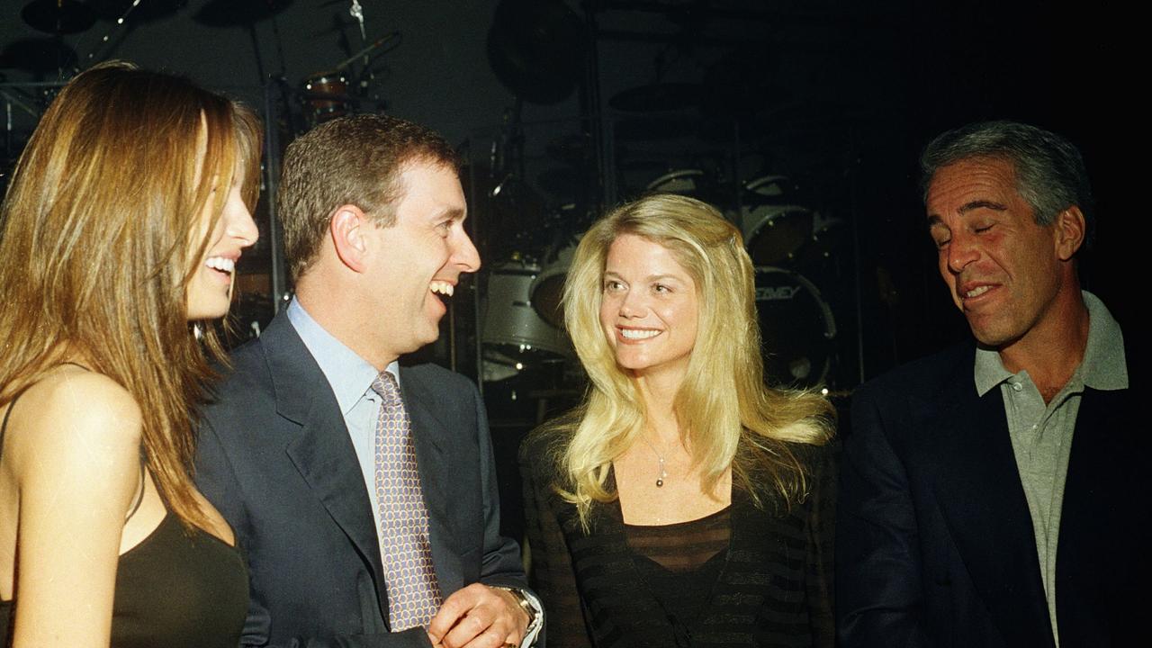 Melania Trump, Prince Andrew, Gwendolyn Beck and Jeffrey Epstein at a party at the Mar-a-Lago club, Palm Beach, Florida, February 12, 2000. Picture: Davidoff Studios/Getty Images