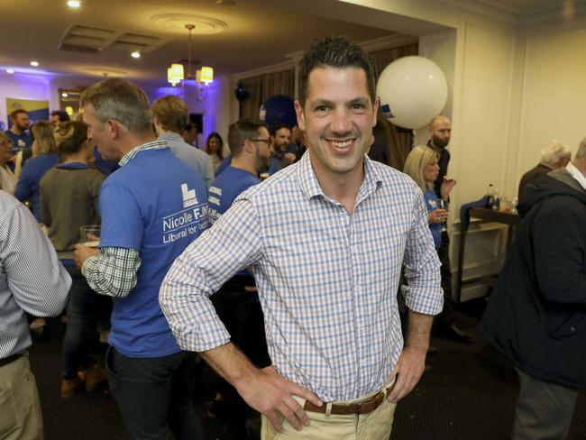 BOOTHBY Nicolle Flint Function. Alex Antic, who, it looks like, may have won a Senate seat, enjoying the atmosphere at Nicolle Flint's after party at the Edinburgh Hotel in Mitcham. 18 May 2019. (AAP Image/Dean Martin)