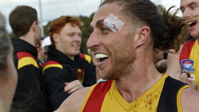 Dylan Weickhardt celebrates his bloody win. Picture: Andrew Batsch