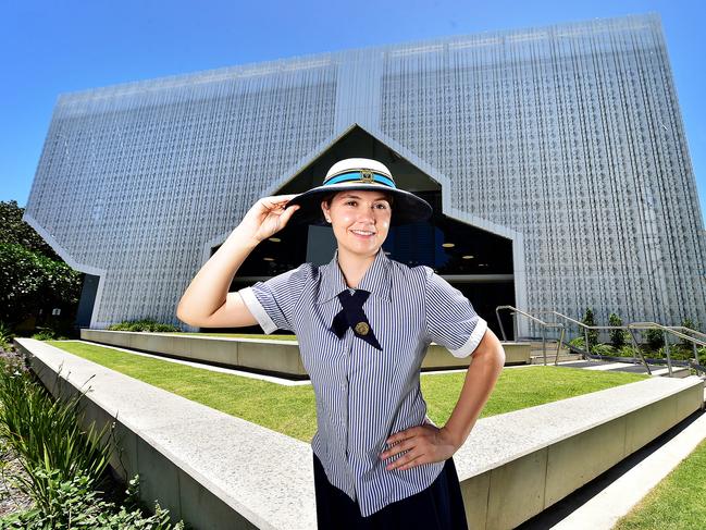 Chloe Dickinson, 17, in the new $19 million three-storey East Precinct building at St PatrickÃ•s College Townsville. Picture: Shae Beplate.