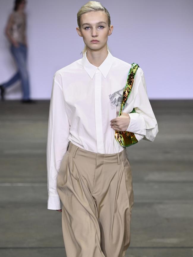 Allegra walks the runway during the Rory William Docherty show. Picture: Stefan Gosatti/Getty Images for AFW