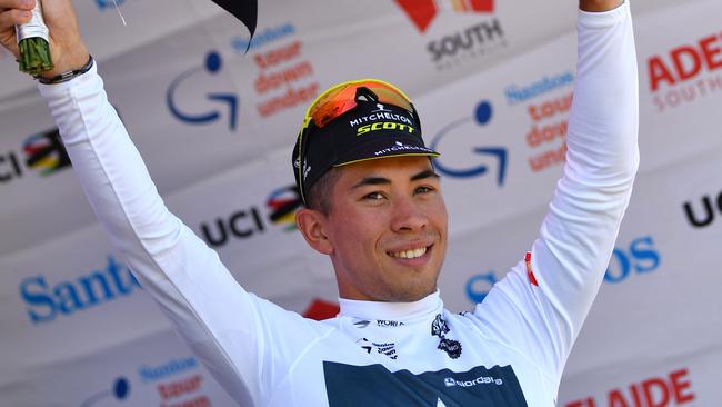 Caleb Ewan received the Best Young rider award after Stage One. AAP Image/David Mariuz