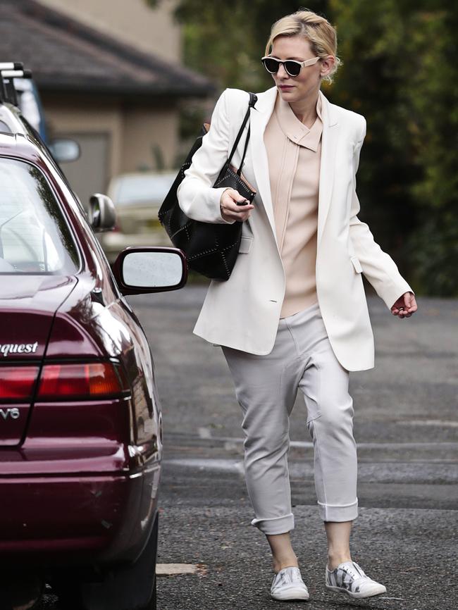 Blanchett outside her Hunters Hill home. Picture: Adam Yip