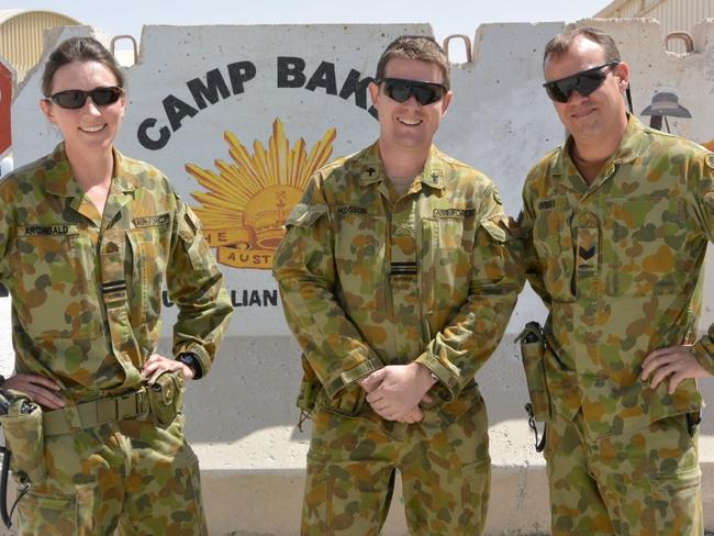 Tim Hodgson (centre) at Camp Baker, Kandahar, Afghanistan, in August 2013.