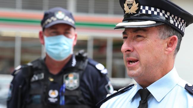 Gold Coast police Acting Chief Superintendent Rhys Wildman (right) has urged residents to lock up their keys and says a whole of community approach is needed to prevent youths stealing vehicles. Picture Glenn Hampson