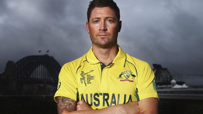 SYDNEY, AUSTRALIA - JANUARY 11: Michael Clarke of Australia poses during the Australian 2015 Cricket World Cup squad announcement at Museum of Contemporary Art on January 11, 2015 in Sydney, Australia. (Photo by Ryan Pierse/Getty Images)
