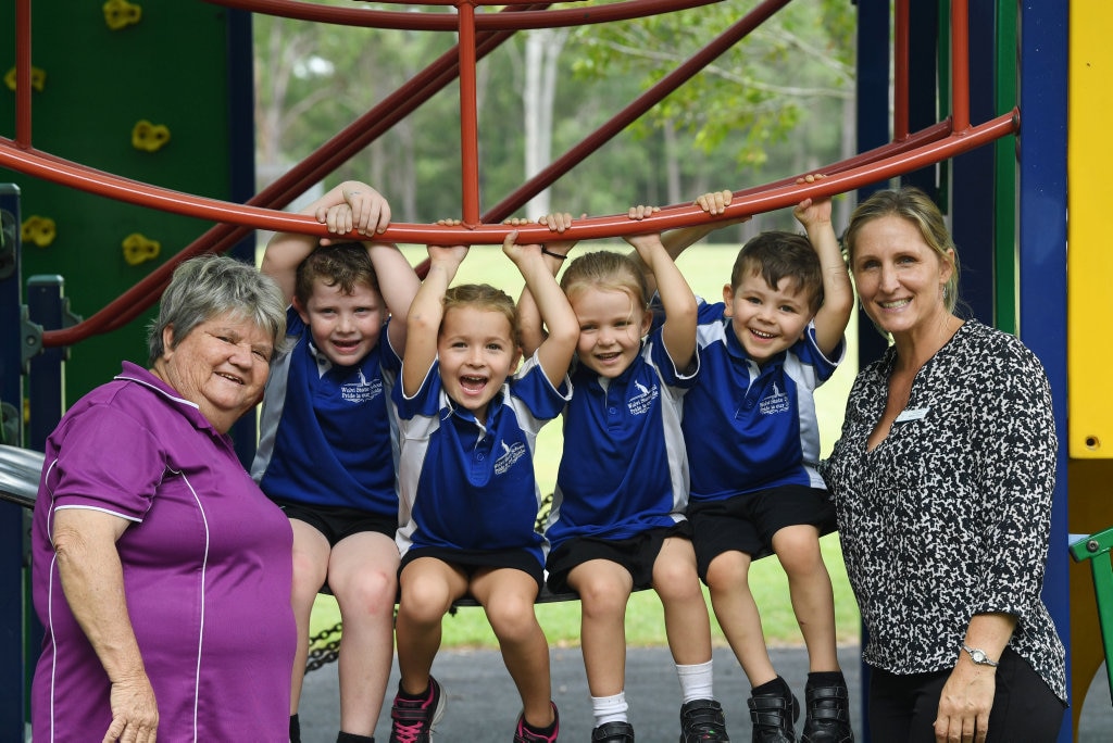 WOLVI PREP: (from left) Teacher Miss Roline Sheppard, Blaik Hillcoat, Tia Collins, Izabelle McIntyre, Harrison Rogers and principal Mrs Megan Austin. Picture: Renee Albrecht
