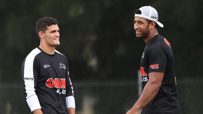 Nathan Cleary (L) will benefit from the return of Viliame Kikau for the match against the Tigers. Picture: Phil Hillyard