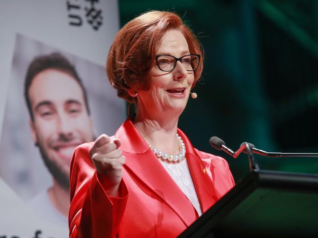 Former Prime Minister The Hon Julia Gillard speaking at the City of Sydney CityTalks event at Sydney Town Hall tonight.Picture:Justin Lloyd