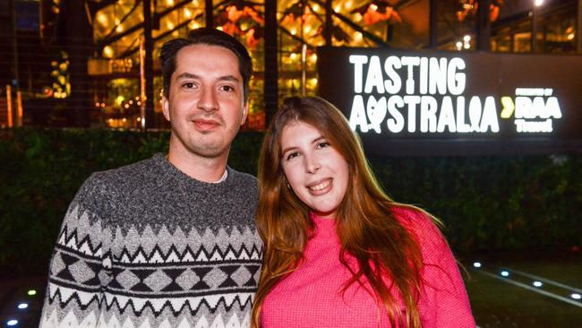 APRIL 30, 2022: Eduardo Mendiccelli and Camila Battaglie at the Town Square enjoying Tasting Australia. Picture: Brenton Edwards