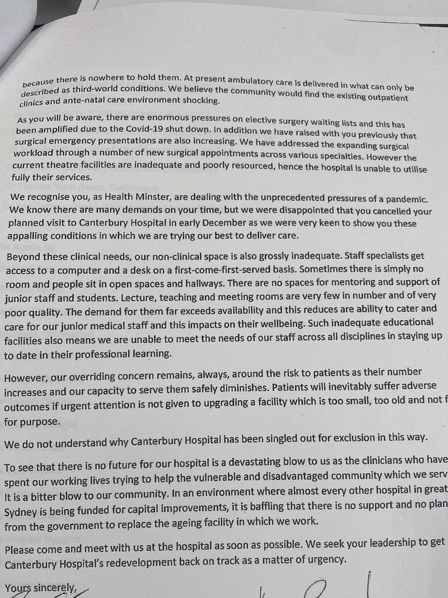 The letter calls for an urgent redevelopment of Canterbury Hospital. Picture: Supplied