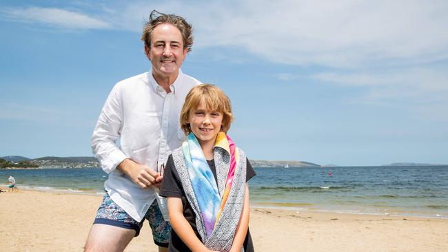 Clarence Mayor Brendan Blomeley and Elliot Price at Bellerive Beach ready for the Bellerive Beach Party. Picture: Linda Higginson