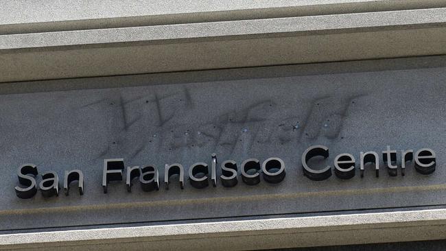 The last vestiges of the Westfield sign on the San Francisco Centre.