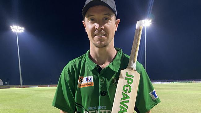 Nick Larkin after his incredible ton for City Cyclones put them into the 2021 Strike League final Picture NT Cricket