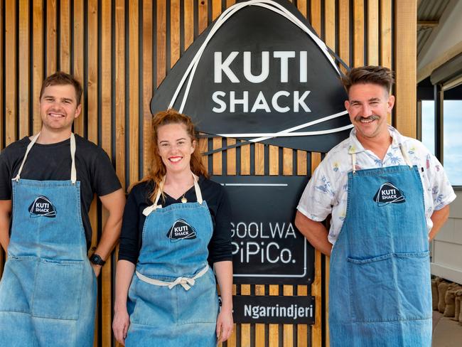 Chef Brendan Roach, Vanessa Button and chef Billy Dohnt at Kuti Shack. Photo: <a href="http://www.jacquiway.com/">Jacqui Way Photography</a>