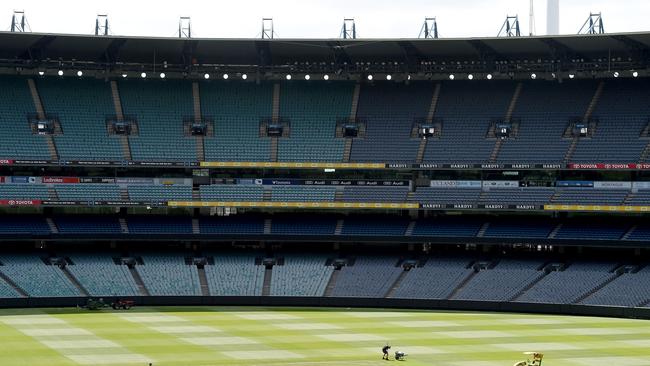 Pitch preparations. Australia and England train at the MCG on Xmas Day, in preparation of the Boxing Day Test. Picture: Nicole Garmston