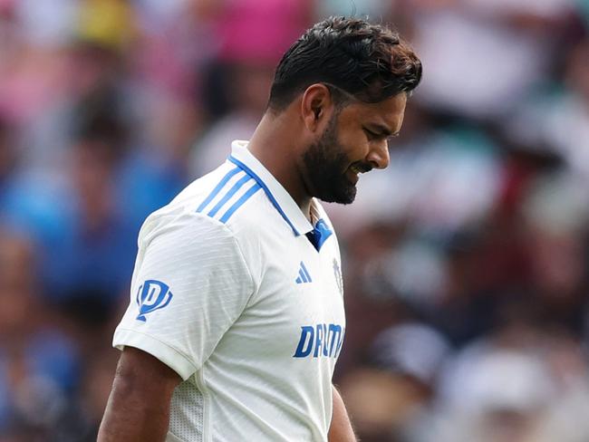 SYDNEY, AUSTRALIA - JANUARY 03: Rishabh Pant of India looks dejected while leaving the field after being dismissed by Scott Boland of Australia during day one of the Fifth Men's Test Match in the series between Australia and India at Sydney Cricket Ground on January 03, 2025 in Sydney, Australia. (Photo by Cameron Spencer/Getty Images)