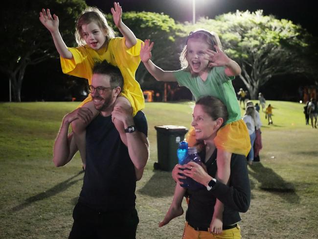Fans celebrate after Australia defeated France in the quarter-finals of the FIFA Women's World Cup, at The Strand in Townsville on August 12, 2023. Picture: Blair Jackson