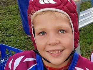 SLOW RECOVERY: Eight-year-old Jaxon Green from Wandoan has begun opening his eyes and spoken for the first time since the horrific accident which saw him flown to a Queensland Hospital. Picture: Contributed