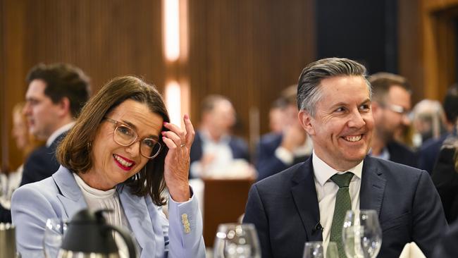 Health minister Mark Butler and Senator Anne Ruston at the National Press Club of Australia in Canberra. Picture: NewsWire/ Martin Ollman