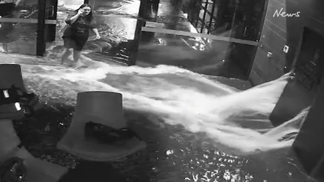 WATCH: Gushing water breaks open Southbank hotel foyer door