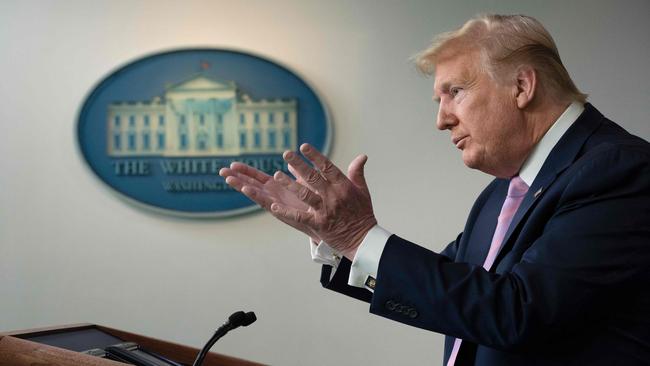 US President Donald Trump speaks during his daily briefing on coronavirus. Picture: AFP