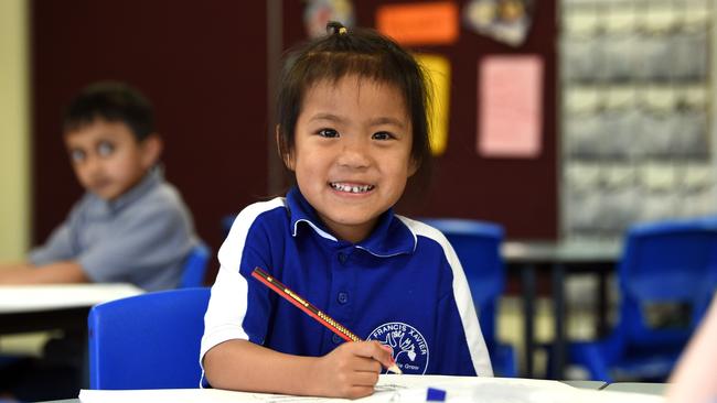 St Francis Xavier Primary has one of the best student-teacher ratios in Geelong, as each school’s ratio is revealed. Kheingekhai Khy Lout pictured enjoying learning. Picture: David Smith