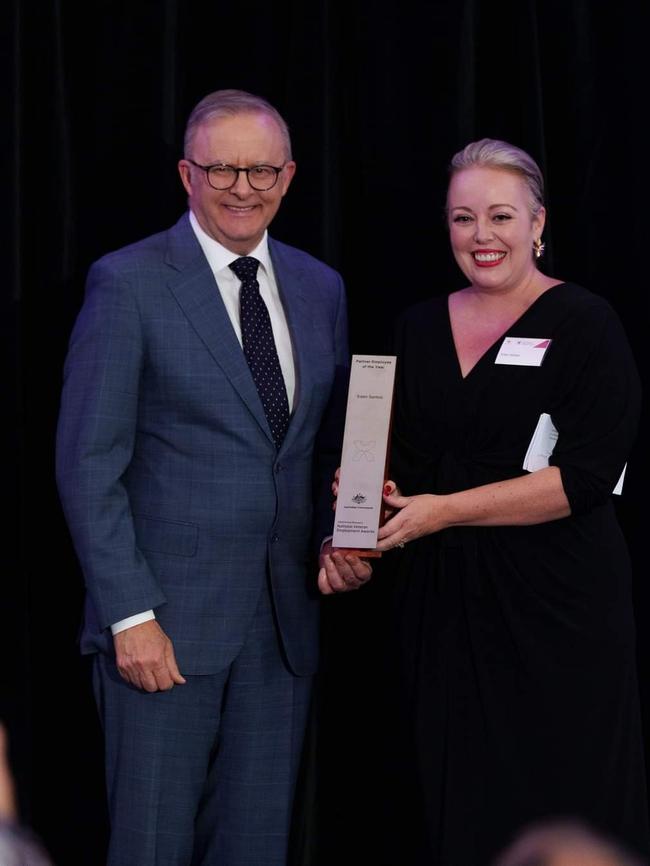 Prime Minister Anthony Albanese with Prime Ministers Veteran Employment Awards Partner Employee of the Year at the winner Eden Santos from Ironside Resources. Photo: Supplied