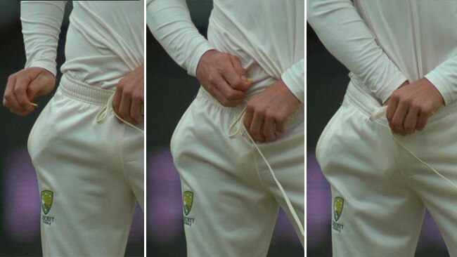 Cameron Bancroft tries to hide evidence of ball tampering at Cape Town.